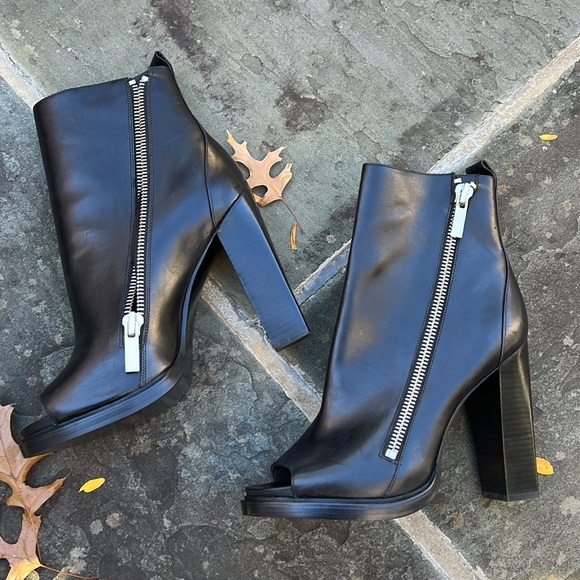 Rachel Zoe Black Leather Zipper Open Toe Heeled Ankle Booties - Picture 11 of 12